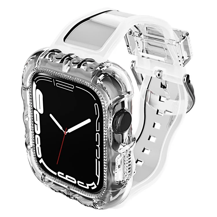 For Apple Watch Series 9 / 8 / 7 41mm / 6 5 4 SE (2022) SE 40mm / 3 2 1 38mm Watch Bands with Case Soft TPU Rugged Wristbands - Transparent