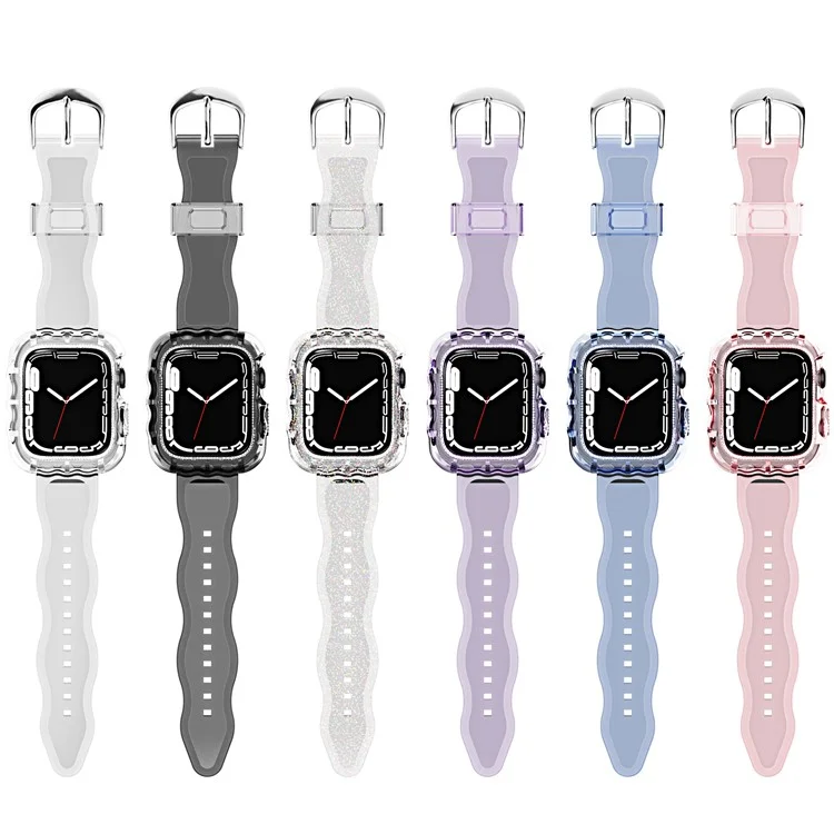For Apple Watch Series 9 / 8 / 7 41mm / 6 5 4 SE (2022) SE 40mm / 3 2 1 38mm Watch Bands with Case Soft TPU Rugged Wristbands - Transparent