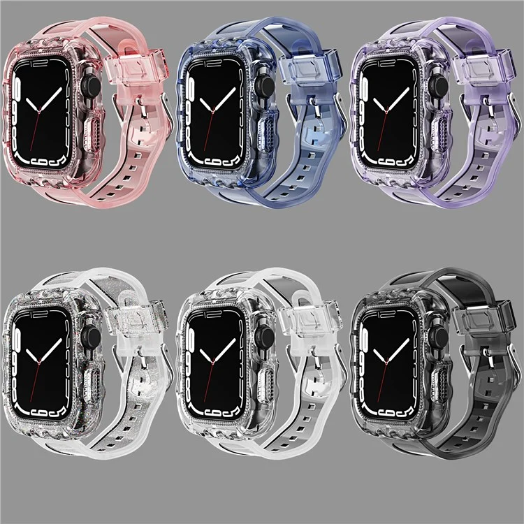 For Apple Watch Series 9 / 8 / 7 41mm / 6 5 4 SE (2022) SE 40mm / 3 2 1 38mm Watch Bands with Case Soft TPU Rugged Wristbands - Transparent