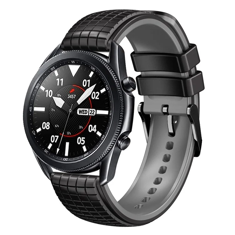 Quick Release Watch Band For Huawei Watch Buds / GT3 SE / GT3 Pro , Grids Texture 22mm Dual-color Silicone Straps - Black / Grey