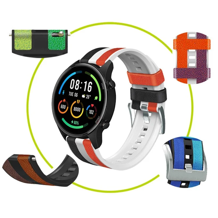 For Huawei Watch Buds / GT 3 SE / GT 3 Pro Three Color Design Leather Coated Silicone Wrist Band 22mm Replacement Watch Strap - Black / Red / White