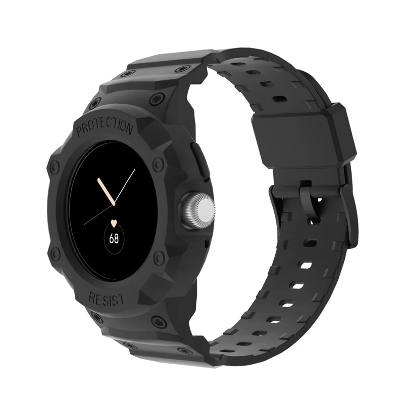 Til Google Pixel Watch 3 41 mm / Watch 2 / Pixel Watch integreret design, blød udskiftelig urrem af TPU med urets kasse - Sort