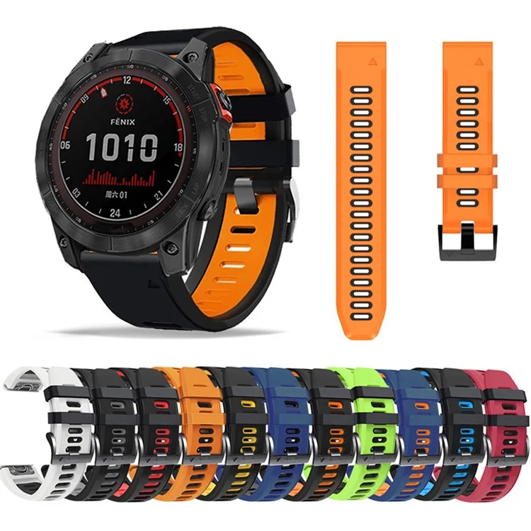 For Garmin Tactix Delta / Enduro / Fenix 7X Silicone Watch Strap Dual Color Quick Release Watchband - Midnight Blue / Orange