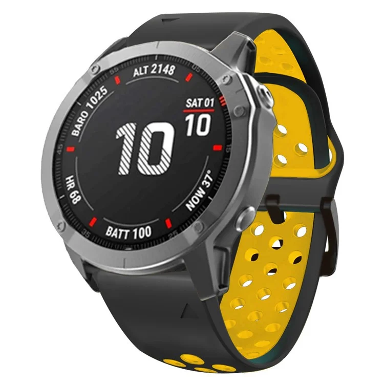 For Garmin Tactix Delta / Enduro / Fenix 7X Silicone Watch Band Dual Color Quick Release Wrist Strap - Black / Yellow