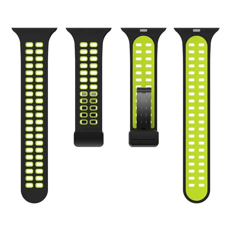 Para Apple Watch Series 9 / 8 / 7 41mm / 6 / 5 / 4 / SE (2023) / SE (2022) / SE 40mm / 3 / 2 / 1 38mm Pulseira Magnética Bicolor de Silicone - Preto / Verde Fluorescente