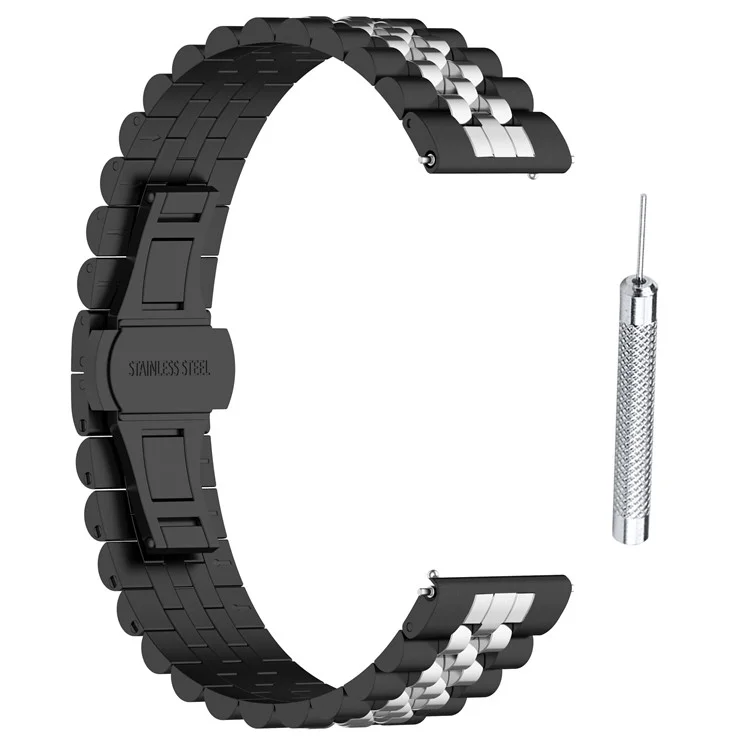 For Huawei Watch GT 4 41mm / Garmin Forerunner 265S / 255S / Vivoactive 4S Watch Strap with Tool, Spring Bar 18mm Stainless Steel Watch Band - Black / Silver A