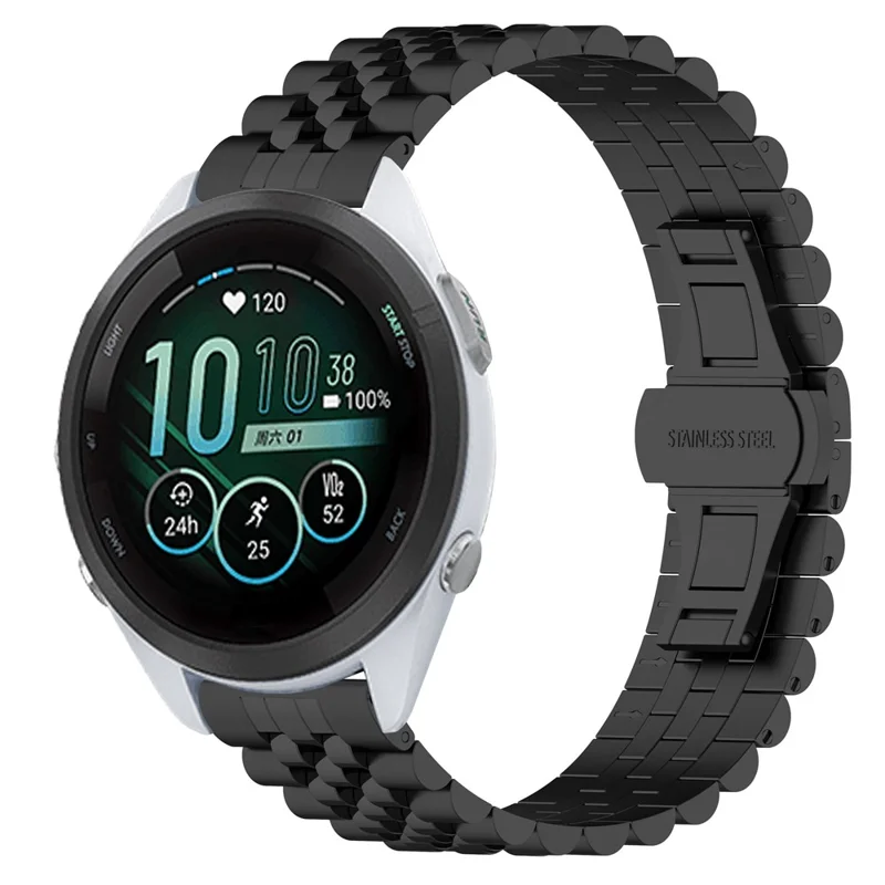 For Huawei Watch GT 4 41mm / Garmin Forerunner 265S / 255S / Vivoactive 4S Watch Strap with Tool, Spring Bar 18mm Stainless Steel Watch Band - Black