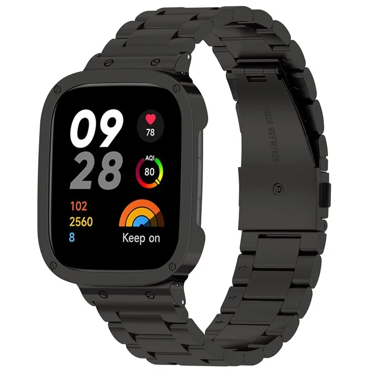 Pour Xiaomi Redmi Watch 3 / Mi Watch Lite 3 Bracelet de montre en acier inoxydable 3 perles avec boîtier de montre - Noir