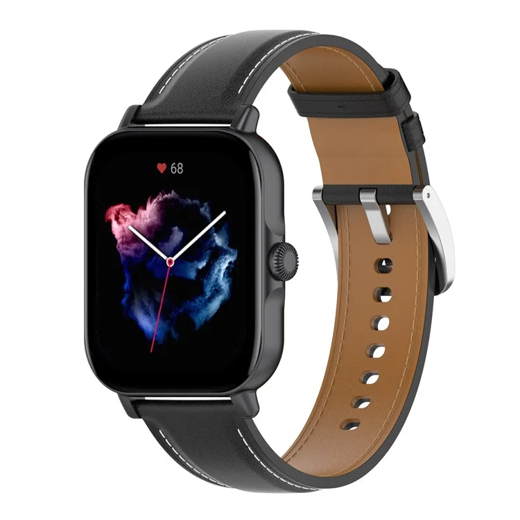For Huami Amazfit GTS 4 Mini / Bip 3 Pro / Bip 3 / Samsung Galaxy Watch 5 / 4 Watch Band Top Layer Cowhide Leather 20mm Wrist Strap - Black
