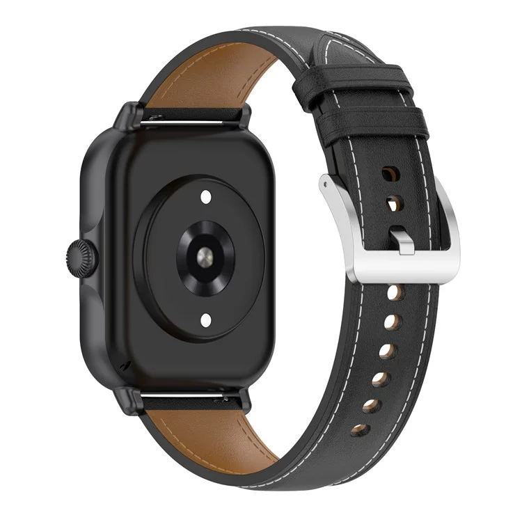 For Huami Amazfit GTS 4 Mini / Bip 3 Pro / Bip 3 / Samsung Galaxy Watch 5 / 4 Watch Band Top Layer Cowhide Leather 20mm Wrist Strap - Black