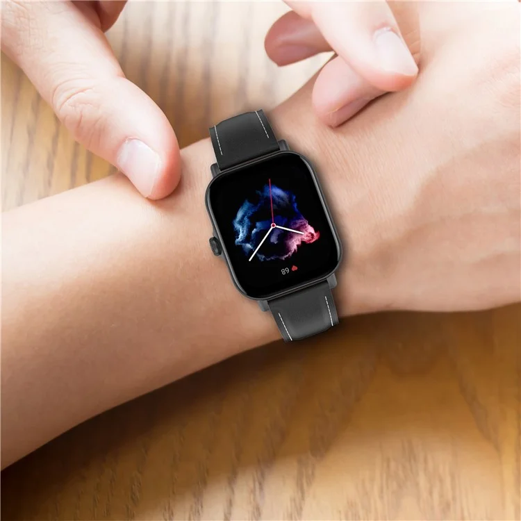 For Huami Amazfit GTS 4 Mini / Bip 3 Pro / Bip 3 / Samsung Galaxy Watch 5 / 4 Watch Band Top Layer Cowhide Leather 20mm Wrist Strap - Black