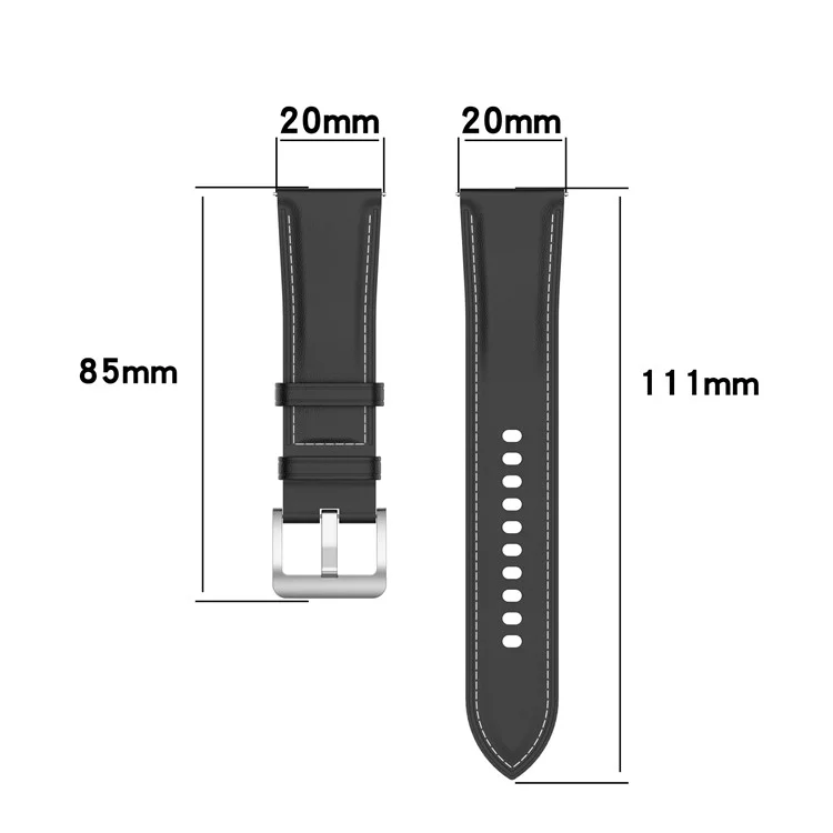 For Huami Amazfit GTS 4 Mini / Bip 3 Pro / Bip 3 / Samsung Galaxy Watch 5 / 4 Watch Band Top Layer Cowhide Leather 20mm Wrist Strap - Black