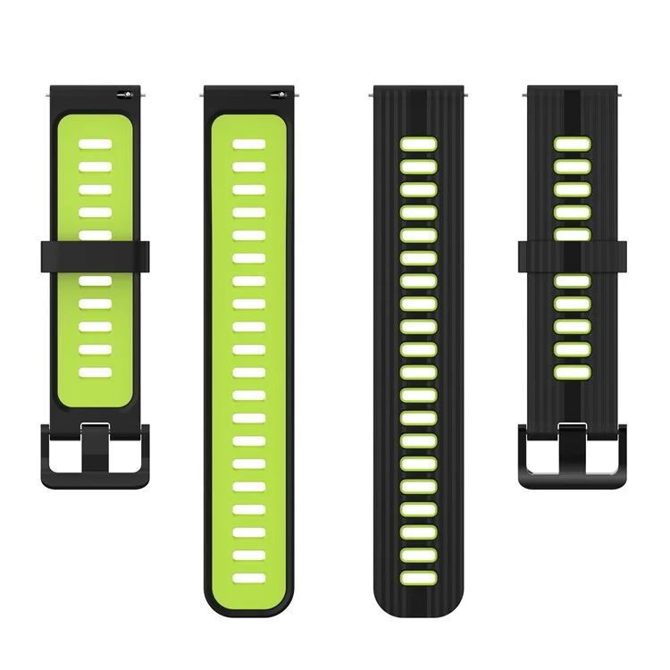 For Huawei Watch GT 3 SE / Samsung Galaxy Watch3 45mm Silicone Watch Band 22mm Dual Color Stripes Wrist Strap - Black / Lime