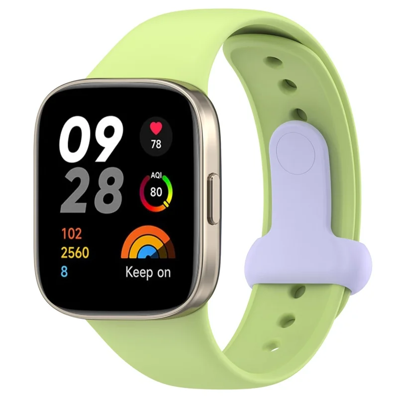 For Xiaomi Redmi Watch 3 / Mi Watch Lite 3 Silicone Watch Strap Snap Button Adjustable Watch Band - Lime / Purple Buckle