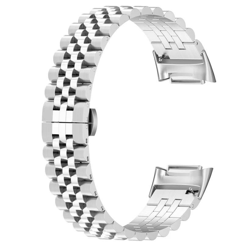 For Fitbit Charge 6 / 5 Stainless Steel Watch Band Butterfly Buckle Clasp 5 Beads Watch Straps Replacement with Tool - Silver