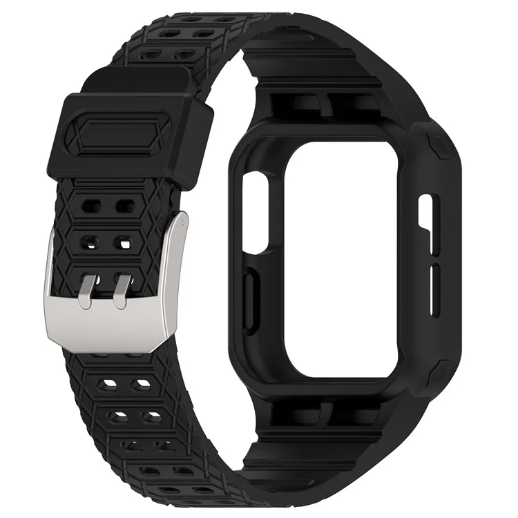 Pour Apple Watch Series 8 / 7 45mm / 6 / 5 / 4 / SE / SE (2022) 44mm / 3 / 2 / 1 42mm Bracelet de montre intégral en TPE avec boîtier - Noir