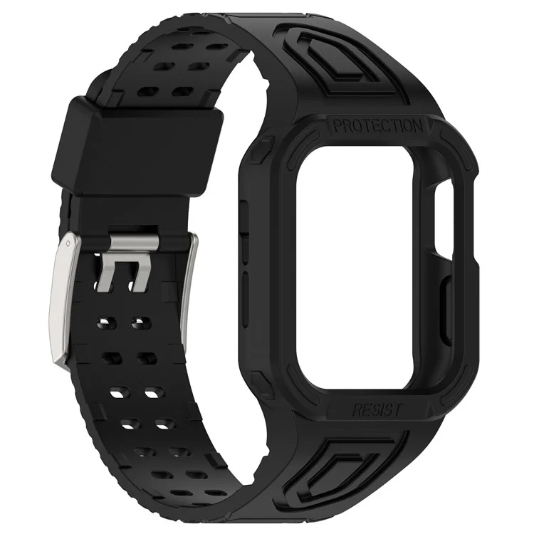 Pour Apple Watch Series 8 / 7 45mm / 6 / 5 / 4 / SE / SE (2022) 44mm / 3 / 2 / 1 42mm Bracelet de montre intégral en TPE avec boîtier - Noir