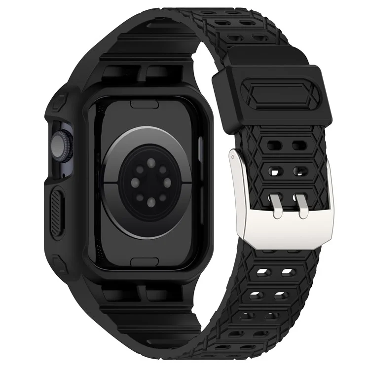 Pour Apple Watch Series 8 / 7 45mm / 6 / 5 / 4 / SE / SE (2022) 44mm / 3 / 2 / 1 42mm Bracelet de montre intégral en TPE avec boîtier - Noir