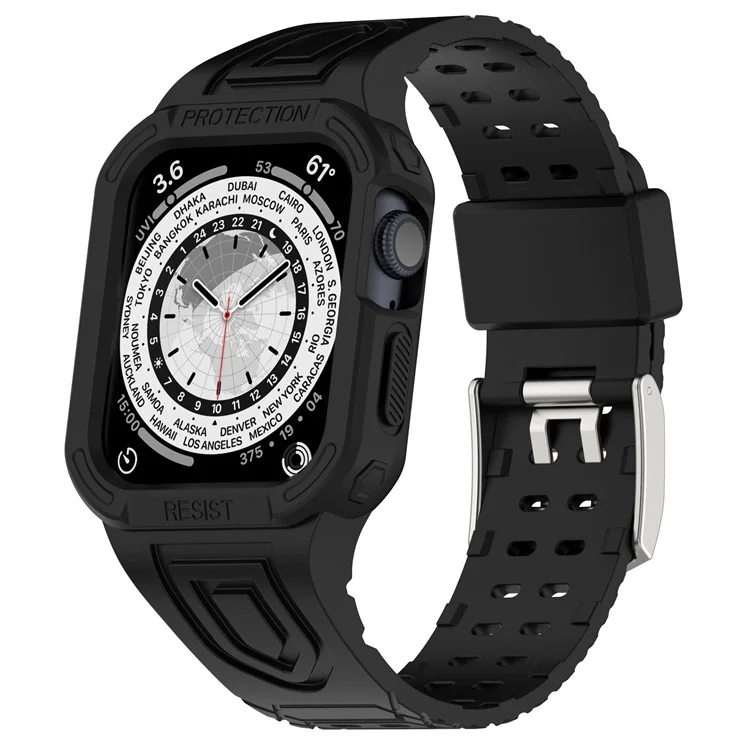 Pour Apple Watch Series 8 / 7 45mm / 6 / 5 / 4 / SE / SE (2022) 44mm / 3 / 2 / 1 42mm Bracelet de montre intégral en TPE avec boîtier - Noir