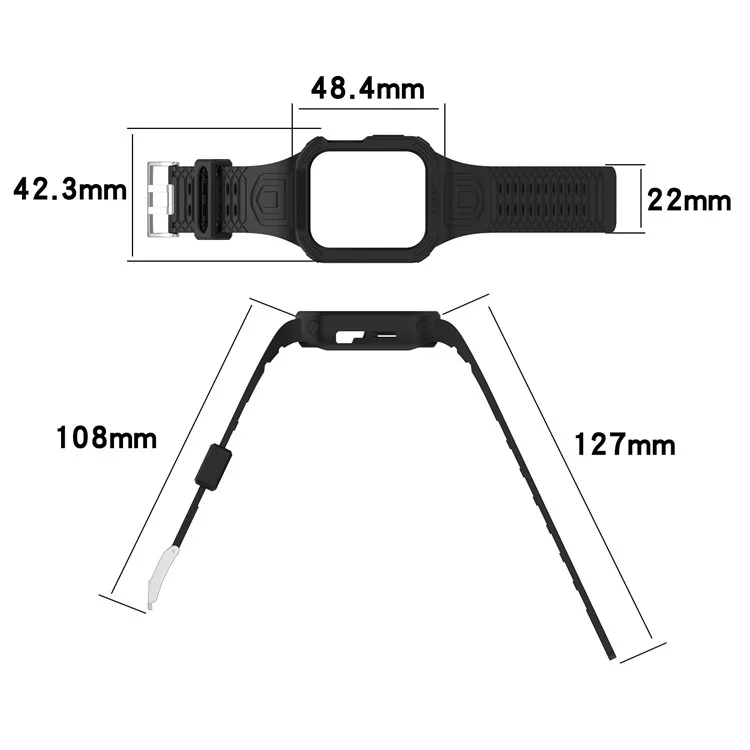 Pour Apple Watch Series 8 / 7 45mm / 6 / 5 / 4 / SE / SE (2022) 44mm / 3 / 2 / 1 42mm Bracelet de montre intégral en TPE avec boîtier - Noir