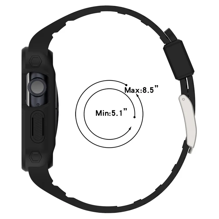 Pour Apple Watch Series 8 / 7 45mm / 6 / 5 / 4 / SE / SE (2022) 44mm / 3 / 2 / 1 42mm Bracelet de montre intégral en TPE avec boîtier - Noir