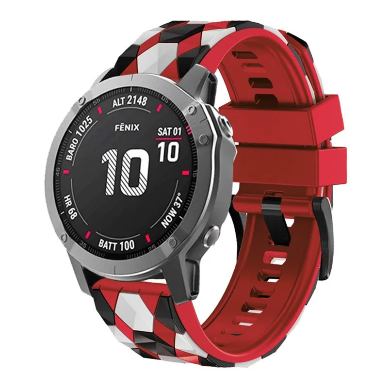 For Garmin Fenix 7 / Descent G1 / Epix Gen2 Silicone Watch Band Football Pattern 22mm Watch Strap - Red