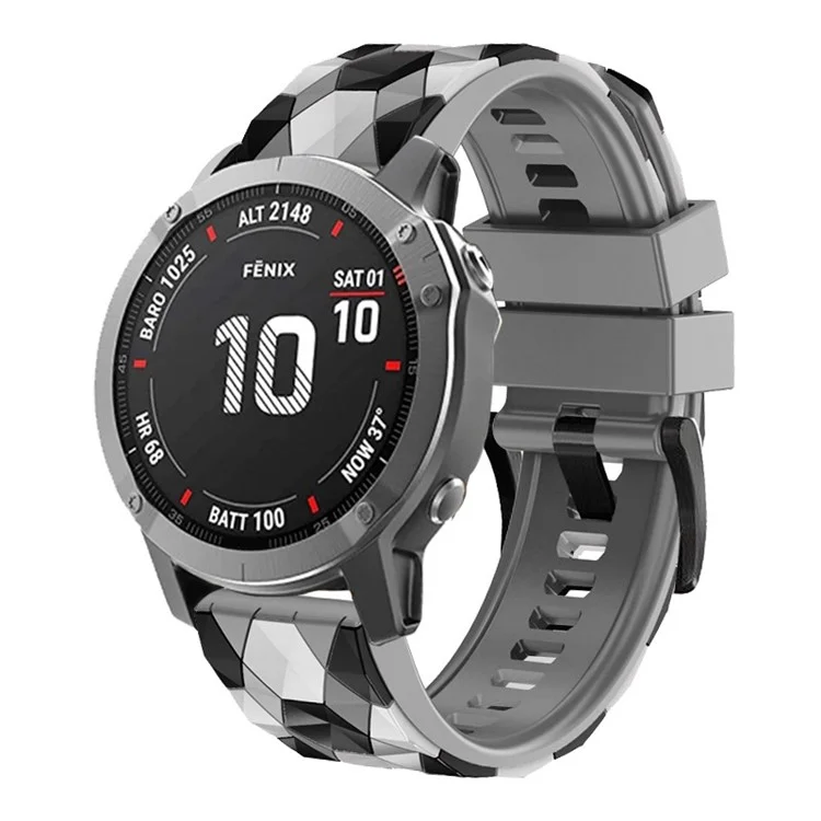 For Garmin Fenix 7X / Fenix 3 / Fenix 3 HR Silicone Watch Strap Football Pattern 26mm TPE Watch Band - Grey