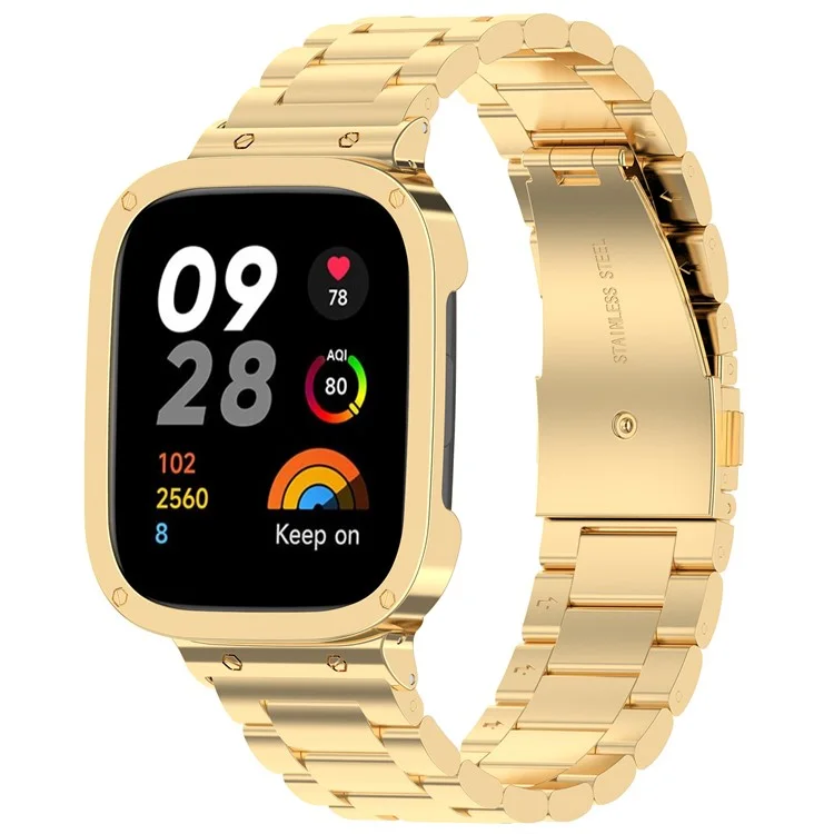Pour Xiaomi Redmi Watch 3 / Mi Watch Lite 3 Bracelet en acier inoxydable 20 mm avec boîtier de montre - Or