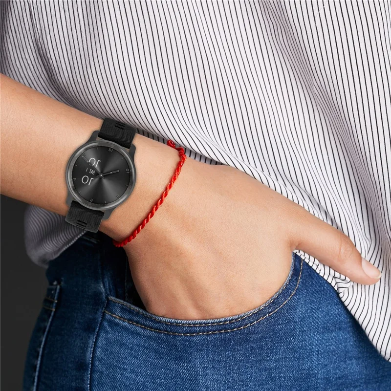 For Garmin VivoMove Trend / Venu Sq 2 Silicone Watch Band 20mm Cross Stripe Watch Strap Replacement - White