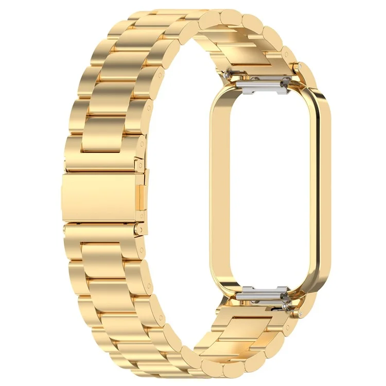 For Xiaomi Redmi Band 2 Stainless Steel Watch Band 18mm 5-Bead Watch Strap with Protective Watch Case - Gold