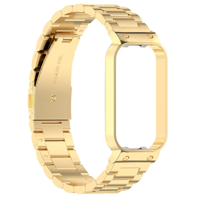 For Xiaomi Redmi Band 2 Stainless Steel Watch Band 18mm 5-Bead Watch Strap with Protective Watch Case - Gold