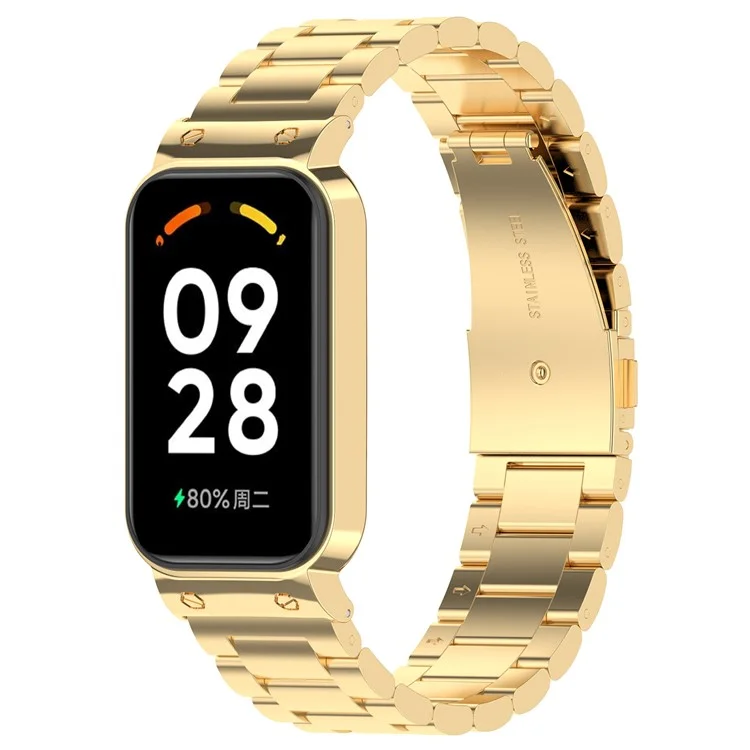 For Xiaomi Redmi Band 2 Stainless Steel Watch Band 18mm 5-Bead Watch Strap with Protective Watch Case - Gold