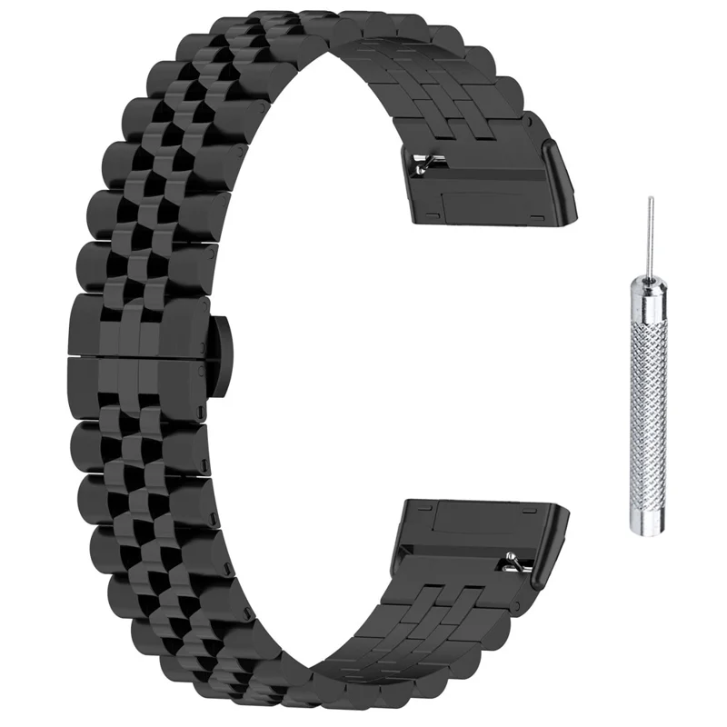 For Fitbit Versa 3 / Versa 4 Stainless Steel Watch Bands 5 Beads Watch Strap Replacement with Tool - Black