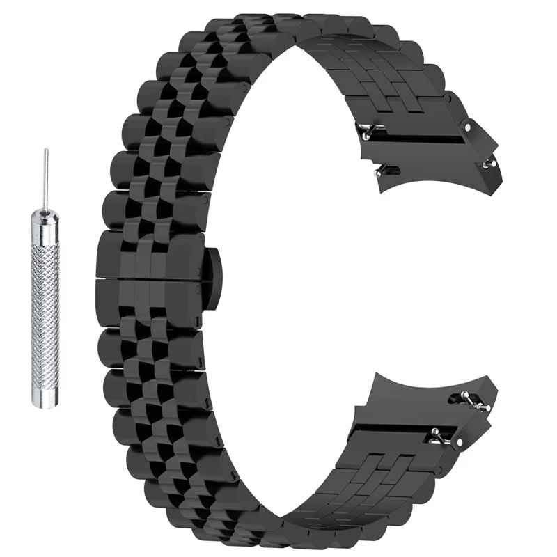 Stainless Steel Watch Band for Samsung Galaxy Watch6 40mm 44mm / Watch6 Classic 43mm 47mm / Watch 5 40mm 44mm / Watch4 40mm 44mm , 5 Beads Metal Watch Strap with Tool - Black