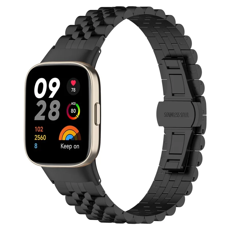 Watch Band for Xiaomi Redmi Watch 3 / Mi Watch Lite 3 , 5 Beads Stainless Steel Watch Strap Replacement with Tool - Black