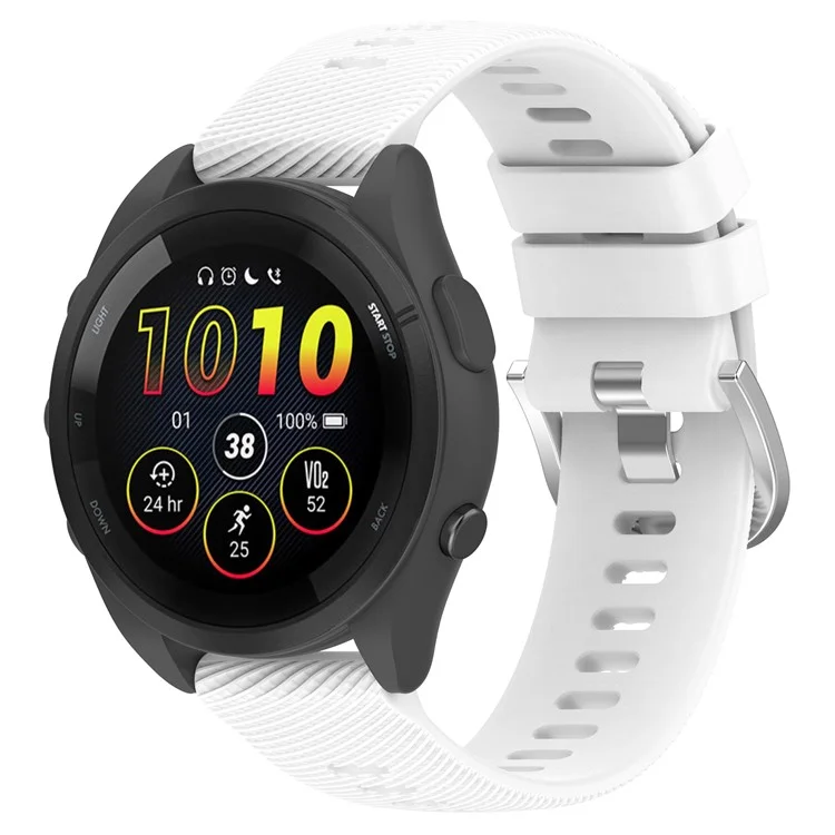 For Garmin Forerunner 256S Silicone Watch Strap 18mm Cross Stripe Replacement Strap - White