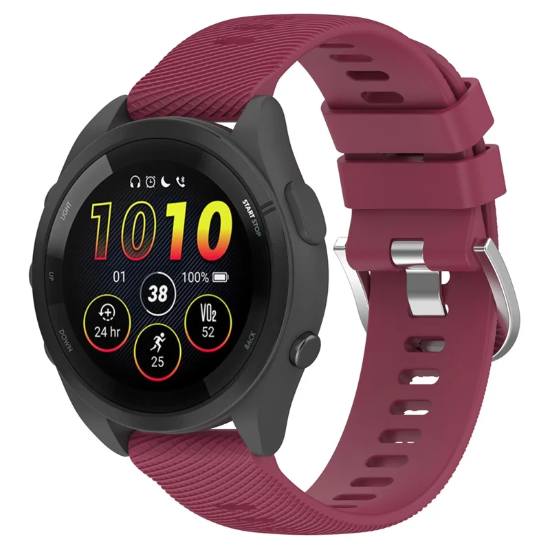 For Garmin Forerunner 256S Silicone Watch Strap 18mm Cross Stripe Replacement Strap - Wine Red