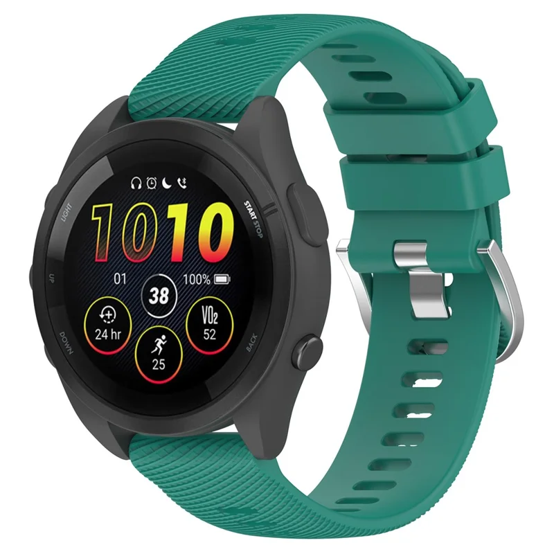 For Garmin Forerunner 265 Silicone Watch Band 22mm Cross Stripe Soft Sport Replacement Watch Strap - Dark Green