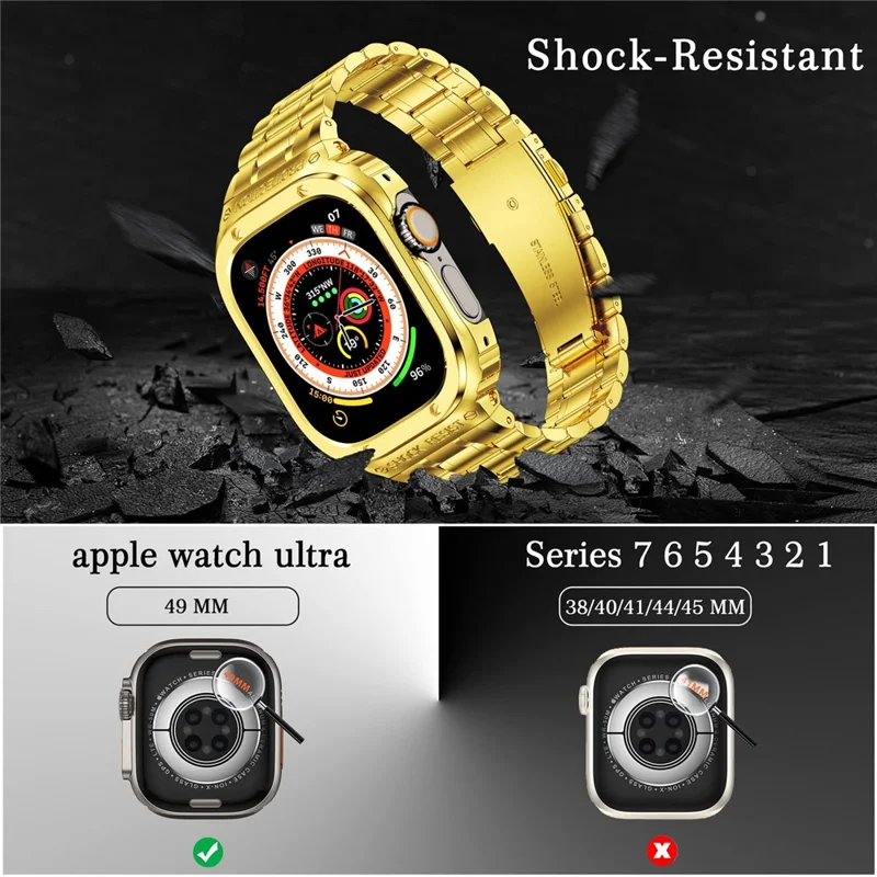 Correa de reloj de metal con 5 cuentas para Apple Watch Ultra de 49 mm, banda de reloj integral de repuesto con caja - Oro