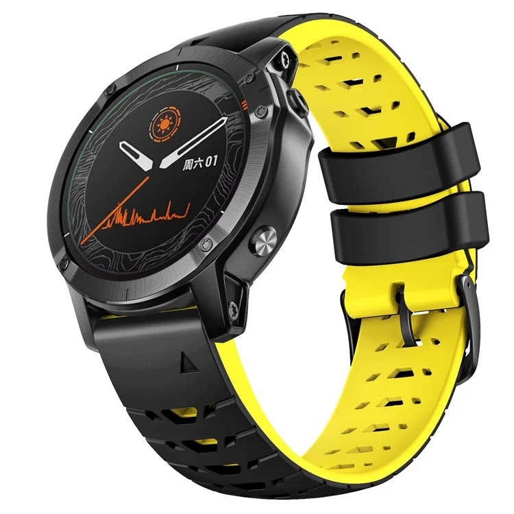 Silicone Watch Band for Huami Amazfit Falcon / Garmin Forerunner 965 / 955 , Trapezoid Holes Quick Release Watch Strap - Black / Yellow
