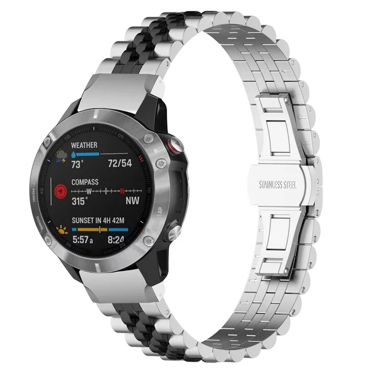 Pour Garmin Fenix 8 47mm / Fenix 7 / Fenix 6 GPS / Fenix 5 Montre en acier inoxydable Bracelet de remplacement avec outil - Argent / Noir