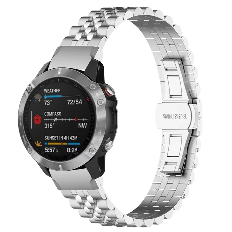 For Garmin Forerunner 570 47mm / Fenix 7 / 6 / 5 Stainless Steel Watch Strap Replacement Watchband with Tool - Silver