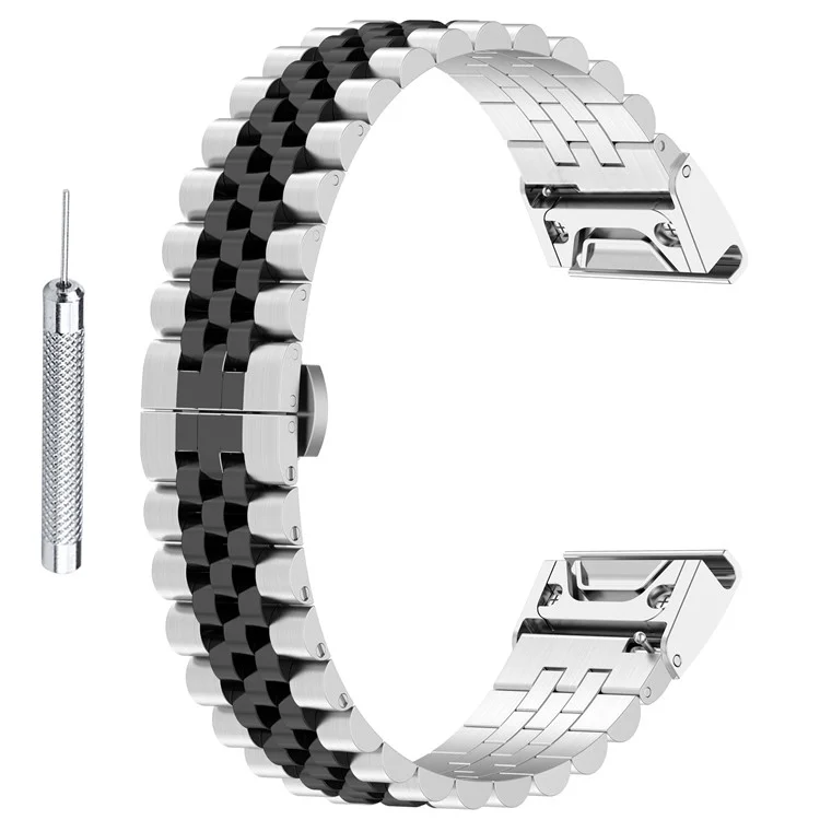 For Garmin Fenix 7S / 6S / 5S Stainless Steel 5 Beads Watch Strap Replacement Wrist Band with Tool - Silver / Black