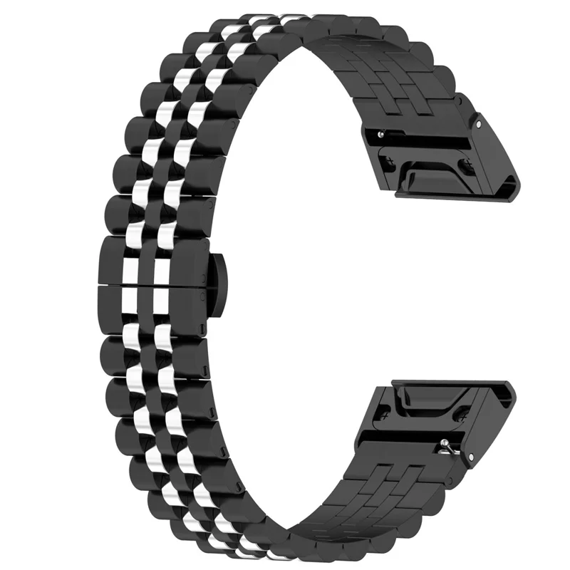 For Garmin Fenix 7X / 6X / 5X Stylish 5 Beads Stainless Steel Watch Strap Replacement Watchband with Tool - Black / Silver B