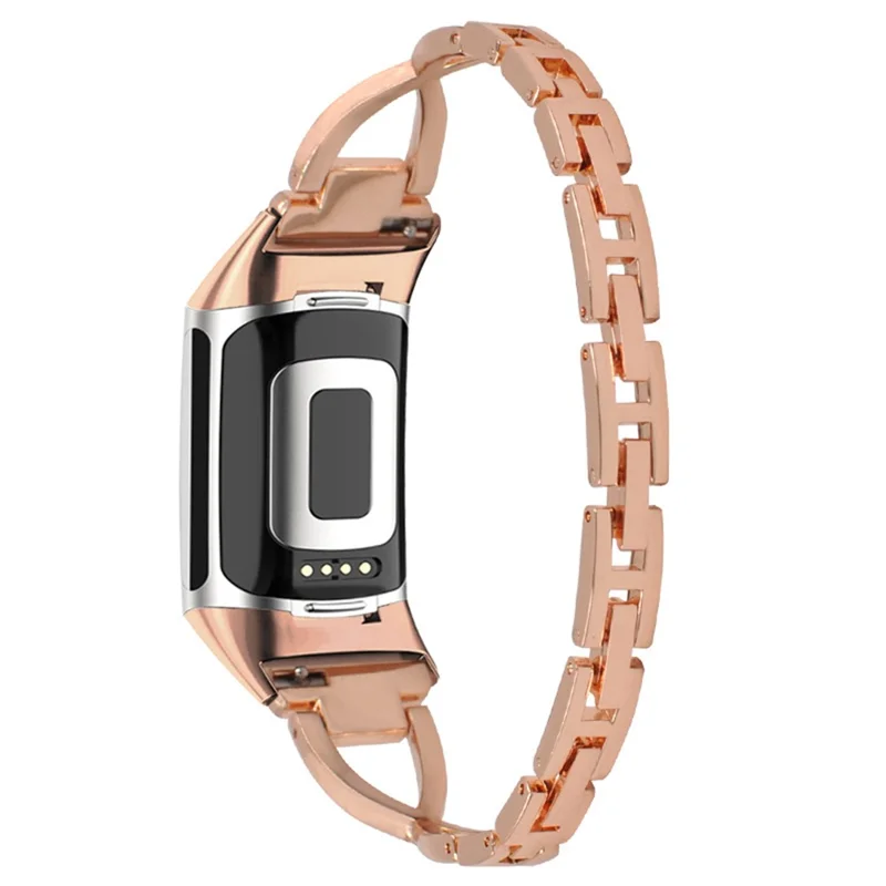 Metal Watch Strap for Fitbit Charge 2 Rhinestones Decor Cross Design Replacement Wrist Band - Rose Gold