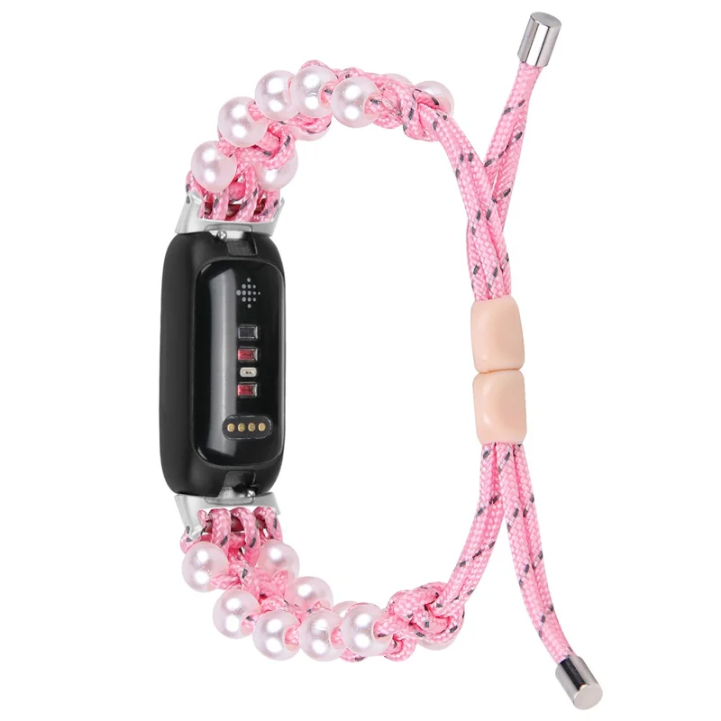 Für Fitbit Inspire 3 Pearl Decor Verstellbares geflochtenes Seil Armband Stilvolle Smartwatch-Armband - Pink