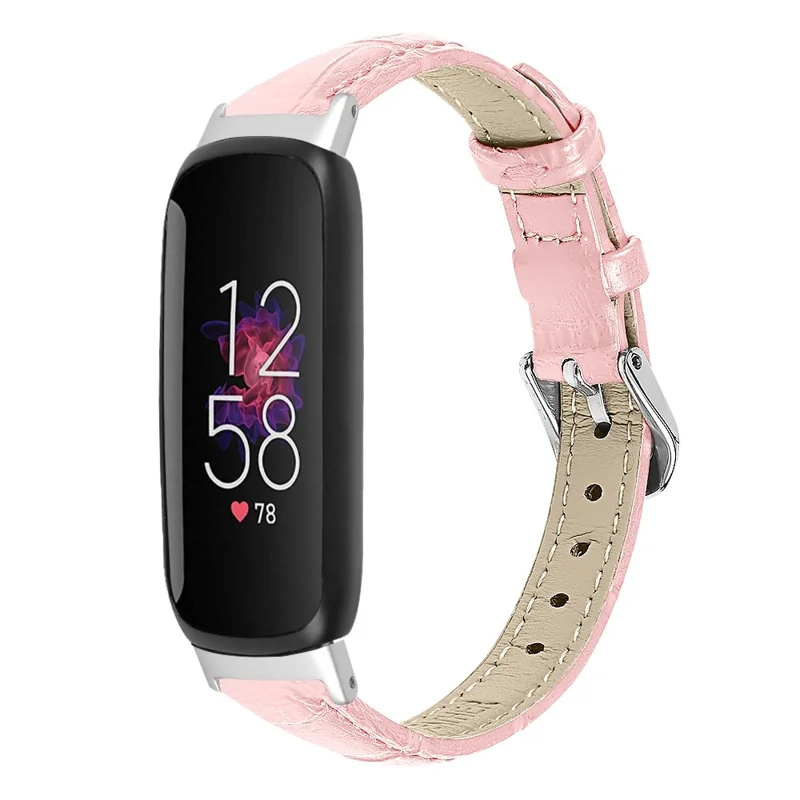 For Fitbit Inspire 3 Replacement Strap Bamboo Grain PU Leather Adjustable Watch Band - Pink