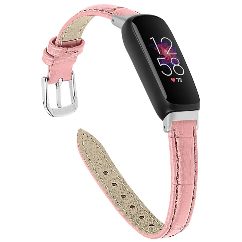 For Fitbit Inspire 3 Replacement Strap Bamboo Grain PU Leather Adjustable Watch Band - Pink