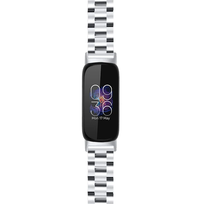 For Fitbit Inspire 3 Stainless Steel Wrist Strap 3 Beads Replacement Smart Watch Band - Silver