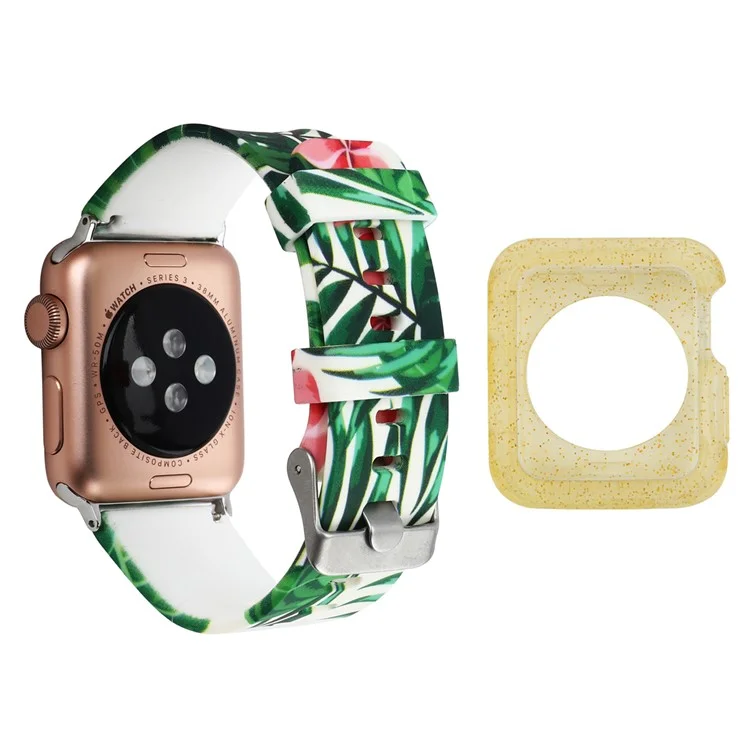 Pour Apple Watch Series 1 / 2 / 3 38mm Silicone Strap Pattern Printing Watch Band avec Jaune TPU Case - Style E